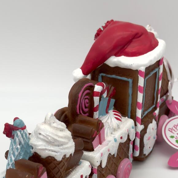 Peppermint Square Gingerbread Train With Santa Hat 13” Christmas Holiday NEW - Picture 7 of 8